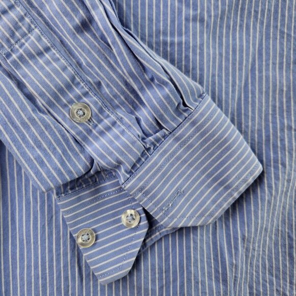 Love Moschino Button Up Shirt Long Sleeve Blue Striped Size 16.5 Designer Heart - Picture 5 of 16